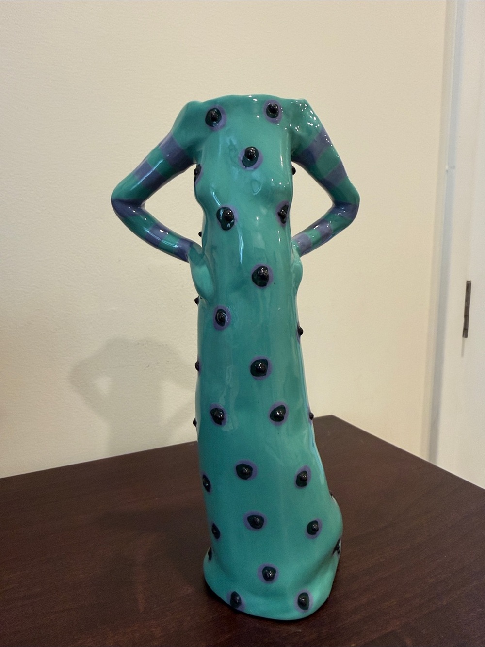Terri Cody Handcrafted Turquoise Ceramic Figurine Vase
